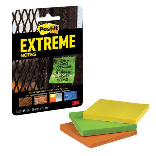 Post-it Extreme Notes 76x76mm Assorted 3 Colours Ref EXT33M-3-UKSP Packs of 3 Pads x 45 Sheets