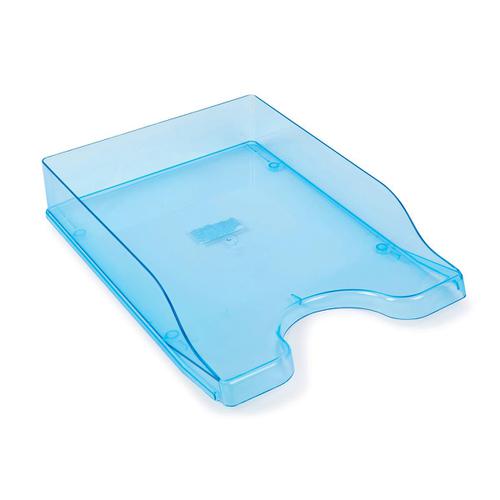 Glass Clear Letter Tray High-Impact Polystyrene for A4/Foolscap W258xD350xH66mm Clear Blue  151765