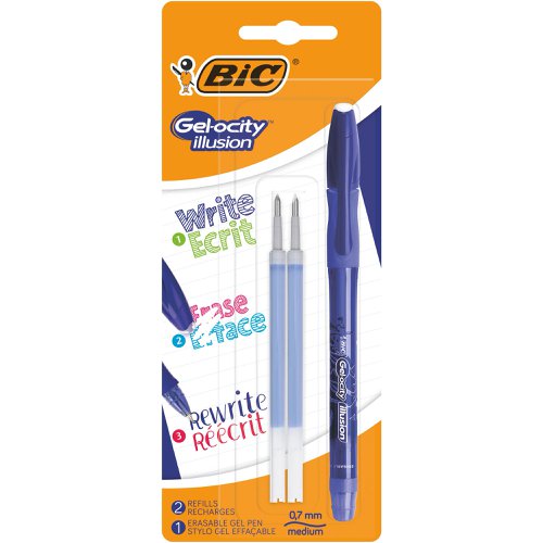 Bic Gelocity Illusion Blue Pen and 2 refills