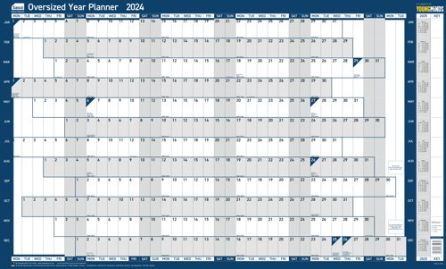 Sasco 2024 Oversized Year Wall Planner with wet wipe pen & sticker pack, Blue, Poster Style 2410216 [Each]