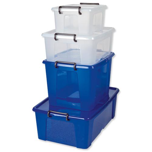 Strata Smart Box Clip-On Folding Lid Carry Handles 40 Litre Clear Ref HW674CLR 870226 Buy online at Office 5Star or contact us Tel 01594 810081 for assistance