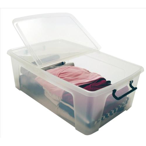 Strata Smart Box Clip-On Folding Lid Carry Handles 50 Litre Clear Ref HW675CLR 870234 Buy online at Office 5Star or contact us Tel 01594 810081 for assistance