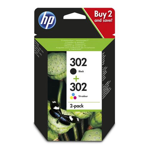 Hewlett Packard [HP] No.302 Inkjet Cart Black 190pp 3.5ml & Tri-colour 165pp 4ml Ref X4D37AE [Pack 2]