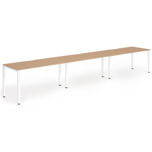 Trexus Bench Desk 3 Person Side to Side Configuration White Leg 3600x800mm Beech Ref BE407