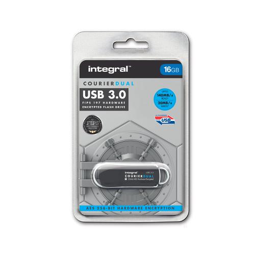 Integral Courier Dual USB 3.0 FIPS 197 16GB Ref INFD16COUDL3