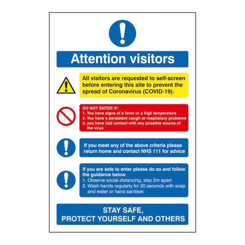 Attention Visitors COVID19 Action Notice 200x300mm Semi Rigid Plastic