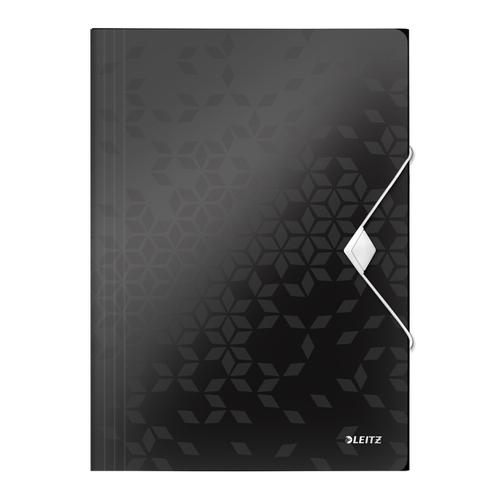 Leitz WOW 3 Flap Folder PP Elastic Straps A4 Black Ref 45990095 [Pack 10]