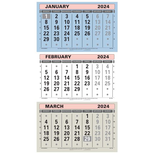 At-A-Glance 2024 Wall Calendar Three Months to View Board Binding 300x595mm Assorted Ref TML 2024
