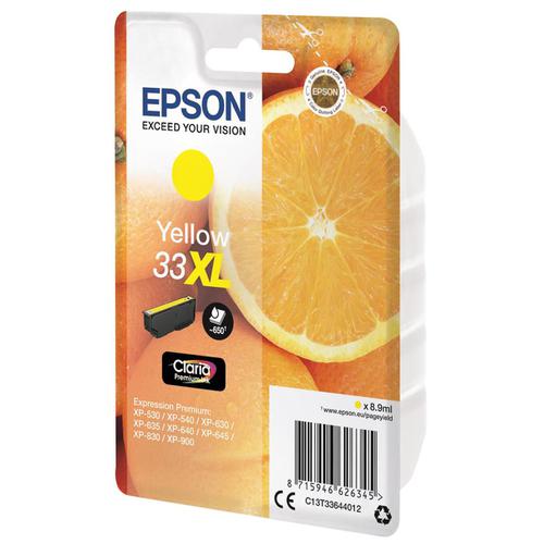 Epson T33XL Inkjet Cartridge Orange High Yield Page Life 650pp 8.9ml Yellow Ref C13T33644012
