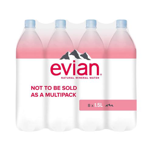 Evian Natural Mineral Water Still Bottle Plastic 1.5 Litre Ref 143136 Pack 8