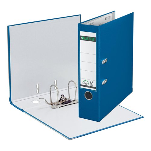 Leitz FSC Lever Arch File Plastic 80mm Spine Foolscap Blue Ref 11101135 [Pack 10]