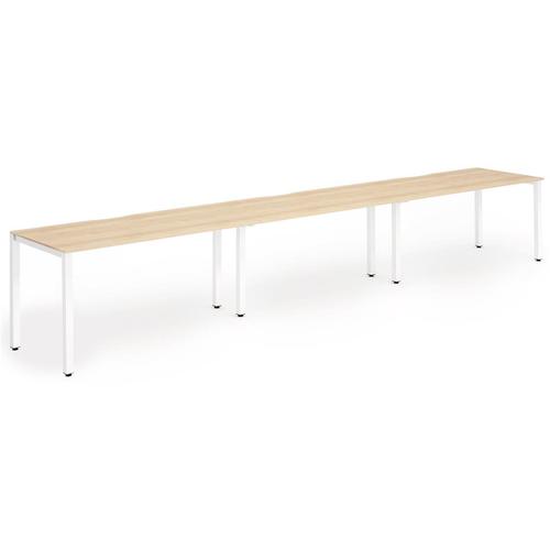 Trexus Bench Desk 3 Person Side to Side Configuration White Leg 3600x800mm Maple Ref BE396