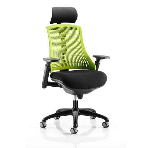 Trexus Flex Task Operator Chair With Arms And Headrest Blk Fabric Seat Green Back Blk Frame Ref KC0106