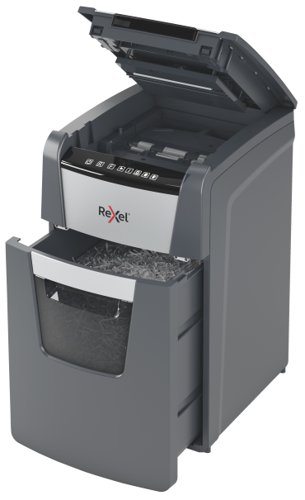 Rexel Optimum Auto Feed+ 150 Sheet Automatic Cross Cut Paper Shredder, P-4 Security, 44L Bin, 2020150X 156755 Buy online at Office 5Star or contact us Tel 01594 810081 for assistance