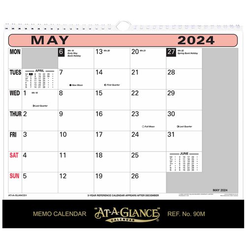 At-A-Glance 2024 Flip-over Wall Calendar Month to View 330x276mm Assorted Ref 90M 2024
