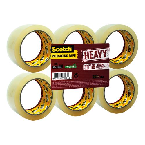 Scotch Heavy Packaging Tape High Resistance Hotmelt 50mmx66m Clear [Pack 6] Ref UU005262835