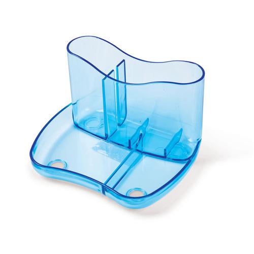 Glass Clear Desk Organiser 4 Compartments 93mm High Glass Clear Blue