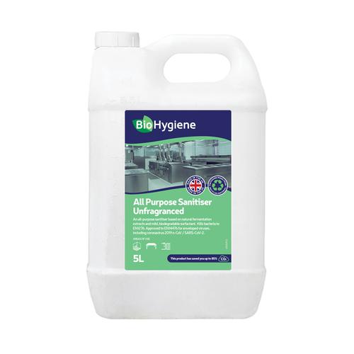BioHygiene All Purpose Sanitiser Unfragranced Concentrated 5Litre Bottle Ref BH115