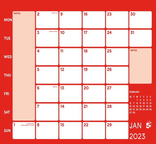 5 Star Office 2024 Wall Calendar Month to View Wirebound 135gsm Paper 249x231mm White/Red.