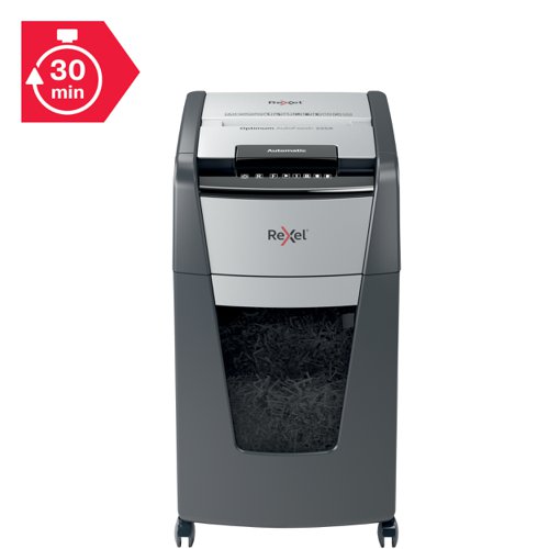 Rexel Optimum Auto Feed+ 225 Sheet Automatic Cross Cut Shredder, P-4 Security, 60L Bin, 2020225X 159035 Buy online at Office 5Star or contact us Tel 01594 810081 for assistance
