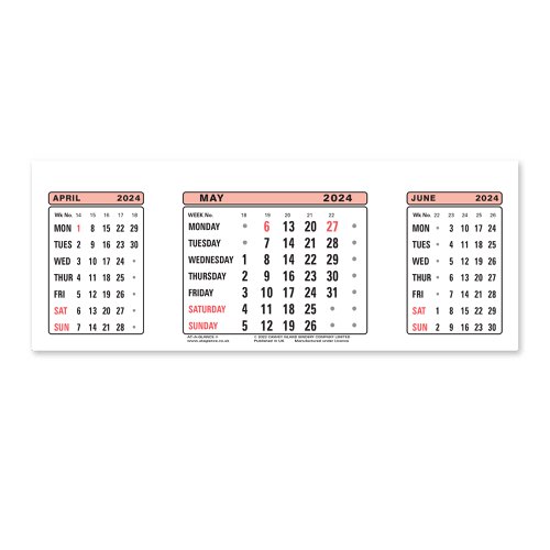 At-A-Glance 2024 Refill Dates for Three Months to View Desk Calendar 210x80mm White Ref 3SR 2024
