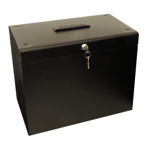 Metal File Box with 5 Suspension Files and 2 Keys Steel A4 Black  159724
