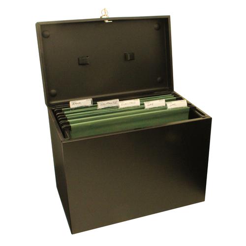 Metal File Box with 5 Suspension Files and 2 Keys Steel A4 Black  159724