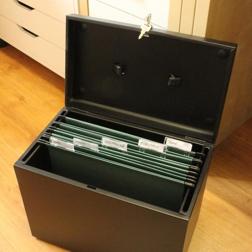 Metal File Box with 5 Suspension Files and 2 Keys Steel A4 Black 159724 Buy online at Office 5Star or contact us Tel 01594 810081 for assistance