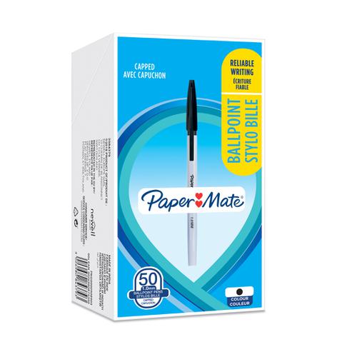 Paper Mate Ball Point Pen 1.0mm Capped Black Ref 2084379 [Box 50] 