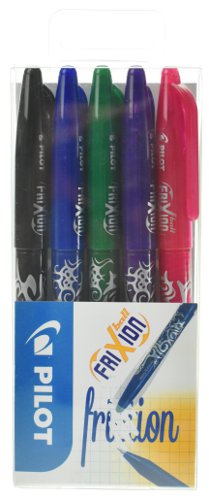 Pilot FriXion Erasable Rollerball Pens Medium 0.7 mm Black, Blue, Green, Violet, Pink Pack of 5