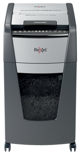 Rexel Optimum Auto+ 300M 2x15mm Micro Cut Shredder, 60 Litre bin, P-5 Security level Ref 2020300M