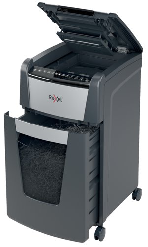 Rexel Optimum Auto Feed+ 300 Sheet Automatic Micro Cut Shredder, P-5 Security,60L Bin, 2020300M 160143 Buy online at Office 5Star or contact us Tel 01594 810081 for assistance
