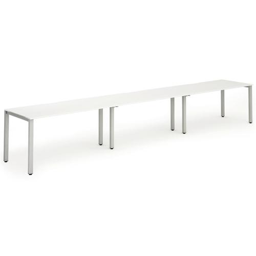 Trexus Bench Desk 3 Person Side to Side Configuration Silver Leg 4200x800mm White Ref BE415