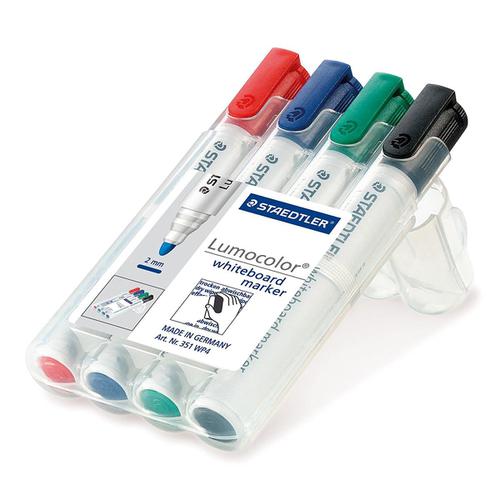 Staedtler 351 Marker Dry-wipe Whiteboard Locked Tip 2mm Line Wallet Assorted Ref 351 WP4 [Pack 4] 160646 Buy online at Office 5Star or contact us Tel 01594 810081 for assistance
