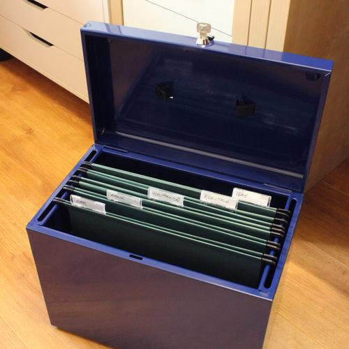 Metal File Box with 5 Suspension Files and 2 Keys Steel A4 Blue Cathedral