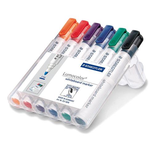 Staedtler 351 Marker Dry-wipe Whiteboard Locked Tip 2mm Line Wallet Assorted Ref 351 WP6 [Pack 6] 161757 Buy online at Office 5Star or contact us Tel 01594 810081 for assistance