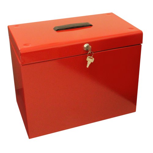 Metal File Box with 5 Suspension Files and 2 Keys Steel A4 Red