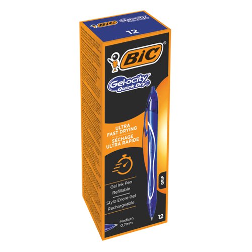 BIC Gel-ocity Quick Dry Gel Ink Pens 0.7mm Tip Blue Ref 950442 [Pack 12]