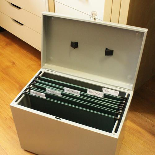 Metal File Box with 5 Suspension Files and 2 Keys Steel A4 Silver  162988