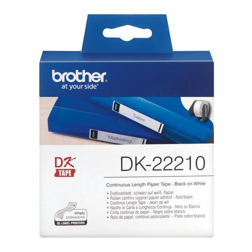 Brother DK22210 Paper Label Roll Tape 29mm Wide Black on White Ref DK22210-1 164077 Buy online at Office 5Star or contact us Tel 01594 810081 for assistance