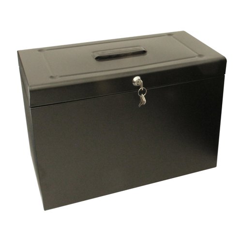 Metal File with 5 Suspension Files 2 Keys and Index Tabs Steel Foolscap Black