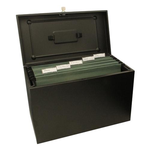 Metal File with 5 Suspension Files 2 Keys and Index Tabs Steel Foolscap Black Cathedral