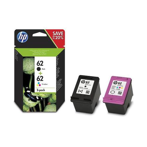 Hewlett Packard [HP] No.62 InkCart Page Life704pp Black 4ml Tri-Colour2052pp 4.5ml Ref N9J71AE [Pack 2]