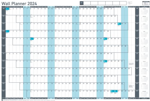 Sasco 2024 Value Year Wall Planner, Blue, Board Mounted 2410236 [Each]