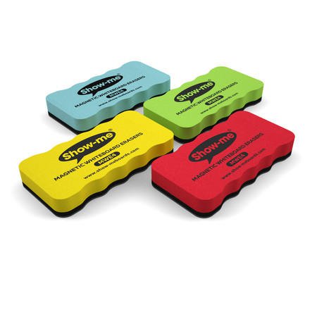 Pack 4 Show-me® Magnetic Whiteboard Erasers, Assorted Colours [Pack of 4]