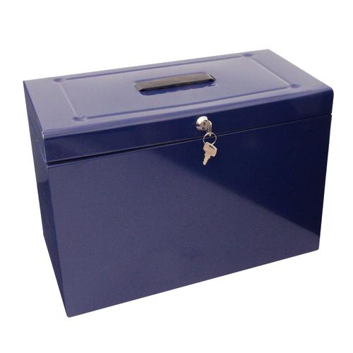 Metal File with 5 Suspension Files 2 Keys and Index Tabs Steel Foolscap Blue