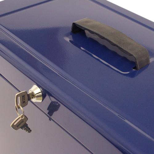 Metal File with 5 Suspension Files 2 Keys and Index Tabs Steel Foolscap Blue Cathedral