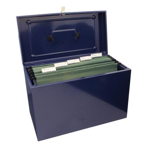 Metal File with 5 Suspension Files 2 Keys and Index Tabs Steel Foolscap Blue  165295