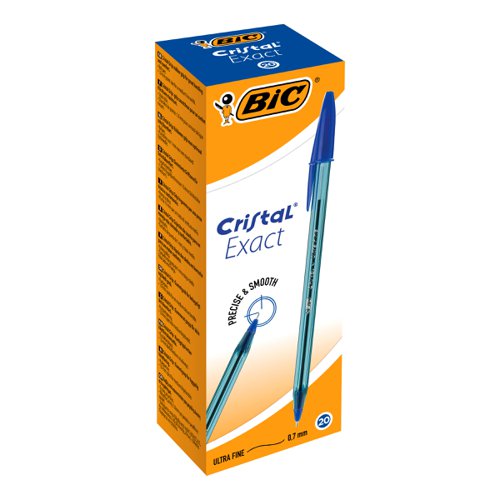 BIC Cristal Exact Ballpoint Pens Ultra Fine 0.7mm Tip Blue Ref 992605 [Pack 20]