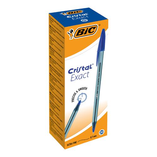 BIC Cristal Exact Ballpoint Pens Ultra Fine 0.7mm Tip Blue Ref 992605 [Pack 20] Bic